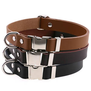 <span class=keywords><strong>Collar</strong></span> de perro ajustable de gama alta marrón negro de cuero de vaca de lujo con hebilla de Metal - Product Image 1