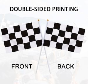 Factory Wholesale Eco-Friendly Digital Printed Checkered Black White Racing Stick Flag Small <b>Mini</b> <b>Hand</b> Held Wooden Flags - Product Image 4