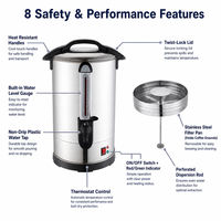 Urne à café électrique commerciale en acier inoxydable, 120 tasses, 1600W, chauffe-eau avec robinet pour hôtel, buffet, restauration