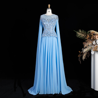 Robe de bal élégante en mousseline avec appliques et perles Sharon Said SS104, style musulman, pour soirée formelle, robe de mariée avec cape, inspirée des tenues arabes saoudiennes