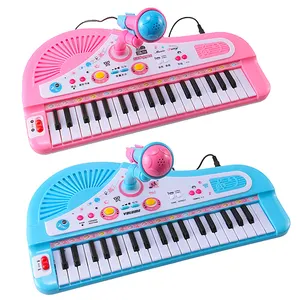 Mainan Piano musik anak, alat musik elektronik dengan mikrofon multifungsi untuk bayi