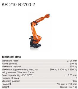 หุ่นยนต์อุตสาหกรรม ONA KUKA KR210 R2700-2 สำหรับการพิมพ์คอนกรีตแบบ 3 มิติ - Product Image 6