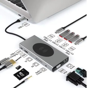 Estación de acoplamiento de aluminio tipo C para carga inalámbrica 4K HDTV 1080P <span class=keywords><strong>VGA</strong></span> 1000M RJ45 USB 3,0 <span class=keywords><strong>Adaptador</strong></span> de concentrador USB 13 en 1 Concentrador USB C - Product Image 1