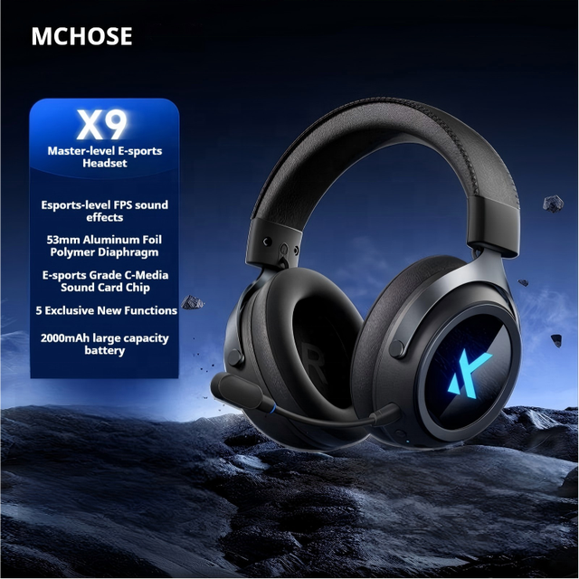 MCHOSE X9 E-sports Headset Earmuffs Detachable Noise-Cancelling Microphone for 5.3 RGB Lighting Travel Aviation Over-Ear