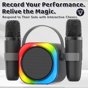 Haut-parleur LED arc-en-ciel mignon avec deux micros et mode de suppression de la voix originale pour le chant en intérieur et en extérieur - Product Image 5