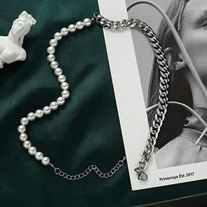 <span class=keywords><strong>Collar</strong></span> de media <span class=keywords><strong>cadena</strong></span> con <span class=keywords><strong>perlas</strong></span> de agua dulce para <span class=keywords><strong>hombre</strong></span>, <span class=keywords><strong>cadena</strong></span> de eslabones cubanos con <span class=keywords><strong>perlas</strong></span>, hecha a mano - Product Image 4