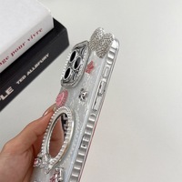Coque de téléphone pour iPhone 17 Pro Max avec nœud perlé et miroir rond, en PC, strass de luxe, étoile, mode coréenne pour femmes, compatible iPhone 16 15 14 Plus