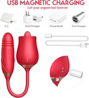 Jouet sexuel vibrant en silicone en forme de rose avec extension, pour stimulation clitoridienne et pénétration vaginale