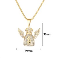Nouveau collier unisexe en acier titane style hip-hop avec pendentif sac à argent et symbole du dollar américain incrusté de diamants, style INS