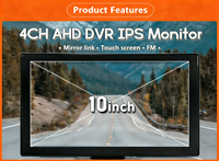 Écran tactile 10,1 pouces, écran partagé 4 voies, moniteur MP5 DVR pour voiture avec BT FM 170 ° Caméra AHD 1080P pivotante pour camping-car/camion/bus/remorque