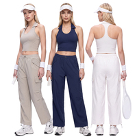 Ensemble de yoga personnalisé avec logo, 2 pièces, haut court et leggings taille haute pour femme, tenue de sport push-up, vêtements d'entraînement athlétiques