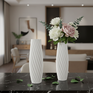 Vaso Alto in Plastica Bianca con Texture Intrecciata, Vaso Decorativo Moderno e Minimalista per Fiori, per Arredamento Casa, Soggiorno, Tavolo, Vendita all'Ingrosso - Product Image 1