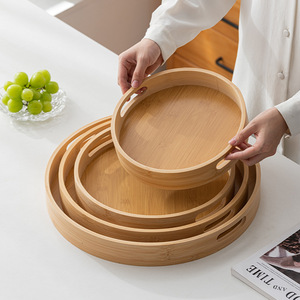 Bamboo Round <b>Tray</b> With Handle For <b>Tea</b> Serving Home Use - Product Image 5