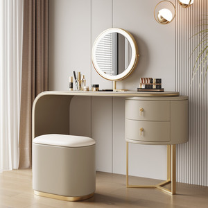 Minimalist Cream Style Makeup Station Bedroom Modern Small-Lotus Storage Cabinet Integrated High-Classness Dressing <b>Table</b> 2026 - Product Image 2
