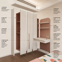 Armoire d'angle grise moderne avec coiffeuse intégrée, tiroirs, étagères ouvertes, réglables, facile à assembler pour chambre à coucher