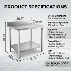 Custom 304 <b>Stainless</b> <b>Steel</b> Mobile Long Prep <b>Table</b> With Backplane Commercial Work <b>Table</b> for Hotel Restaurant Catering - Product Image 6