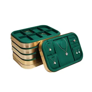 新款上市绿色超细纤维金属饰品托盘开槽戒指项链手链包装托盘