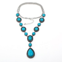 2025 gros bohême femmes goutte d'eau Turquoise pierre longue pendentif colliers bijoux