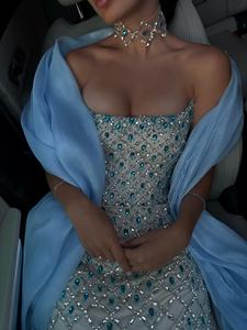 Luxuriöse Kristall-Abendkleider im Meerjungfrau-Stil 2026, maßgeschneiderte trägerlose Kristall-Organza-Schals, Ballkleider - Product Image 5