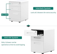 Armoire de classement mobile moderne à 3 tiroirs avec serrure, en métal, pour bureau, école, salon, maison - Formats Lettres/Légal/A4