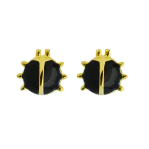 Simpatico animale 18K oro placcato nero coccinella 925 in argento Sterling orecchini per bambini