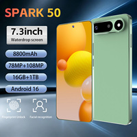 Téléphone mobile SPARK 50 Android 16 5G, grand écran de 7,3 pouces, stockage 16 Go + 1 To, appareil photo 108 MP, double SIM pour vlog et appels vidéo