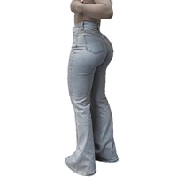 Jean évasé taille haute extensible pour femme, coupe slim, cinq poches, décontracté, style cloche, vente en gros