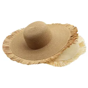 Femmes Mode Bohème Été Extérieur Chapeau de soleil à grand bord Casual Vacation Woven Straw Beach Hat Visor for Hats