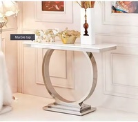 Ensemble de table console de luxe moderne dessus en marbre finition miroir en acier inoxydable table d'appoint extensible salon villa appartement maison