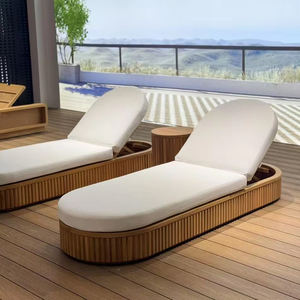 Tumbona moderna contemporánea de madera de teca, juego de cama de día, duradero, respetuoso con el medio ambiente, resistente a los rayos UV, Patio al aire libre, Patio, Hotel - Product Image 3