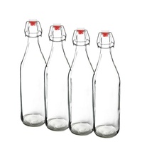 Botol Susu Kaca Bulat Kapasitas 100ml 200ml 500ml 700ml 1000ml dengan Tutup Flip-top dan Pengikat Besi, Kemasan Kotak untuk Minuman Beralkohol
