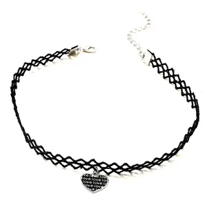 Fashion Gothic Victorian Tassel Tattoo Choker Necklace Lace Pendant Black Love Heart Collar Vintage Women Wedding Jewelry