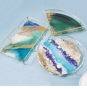 C-0311 diyエポキシ樹脂光沢のある大規模シリコーンgeodeトレイモールドフルーツトレイコースター棚金属サポートシリコーン型 - Product Image 1