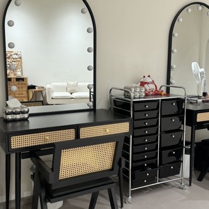 Cream Colored Professional Lighting Dressing <b>Table</b> With Drawer Solid Wood Makeup <b>Vanity</b> For Studio Salon Wedding Use - Product Image 2