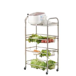 Chariot de cuisine OEM 4 niveaux en acier inoxydable, étagère de rangement mobile en métal pour fruits et légumes, organisateur de cuisine domestique - Product Image 1
