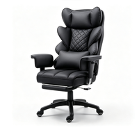 Fauteuil de bureau exécutif inclinable avec repose-pieds rétractable, appuie-tête réglable et coussin lombaire pour espace de travail commercial