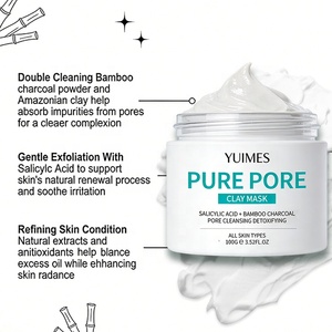 Masque de boue nettoyant en profondeur pour le visage PURE PORE CLAY - 100g, personnalisable OEM |   Acide salicylique exfoliant au charbon de bambou pour tous types de peau - Product Image 3