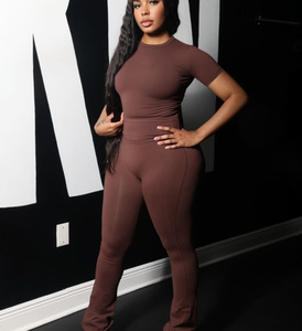 Ensemble de 2 pièces pour femmes, <span class=keywords><strong>pantalon</strong></span> long <span class=keywords><strong>d</strong></span>écontracté uni, écologique, respirant, pour l'été, avec <span class=keywords><strong>d</strong></span>ébardeur et leggings ajustés - Product Image 4