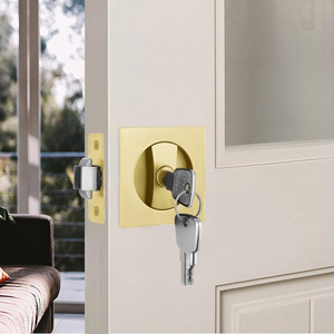 מנעול דלת מרובע מסגסוגת אבץ, רב מכר לשנת 2025, חומרה לדלתות הזזה, פרטיות, דלתות מתקפלות, מופעל באמצעות מפתח, דרגת ANSI 3, זהב - Product Image 4