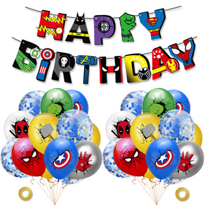 Bannière Joyeux Anniversaire <span class=keywords><strong>Super</strong></span> Héros avec Ballons Confettis Colorés pour Décorations de Fête d'Anniversaire Garçon, Ensemble de Décoration de Fête Thème Dessin Animé - Product Image 4