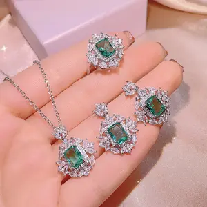 Colar de tesouros esmeralda feminino, conjunto de joias com três peças, anel de esmeralda, simulação, novo, 2022