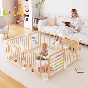 Parc pour bébé avec barrière, parc pour bébé en bois, aire de jeu pour bébé avec perles acryliques colorées, clôture pour bébé, aire de jeu avec ventouses - Product Image 4