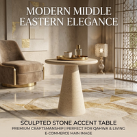 Table d'appoint ronde en pierre blanche écologique, style cave, de luxe, pour salon, chambre, table basse, projet villa, Émirats arabes unis