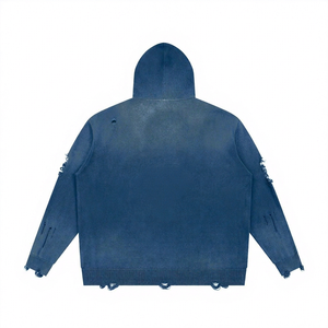 Sudadera con capucha unisex de invierno con cremallera, estilo punk desgastado, estampado digital y diseño recortado, estilo streetwear - Product Image 6