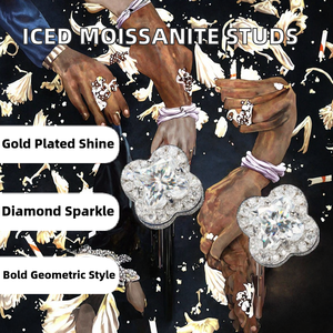 Pendientes de tuerca geométricos de moissanita VVS con incrustaciones, estilo joyería de rapero de moda, chapados en oro sobre plata de ley 925, certificados GRA, regalo - Product Image 2