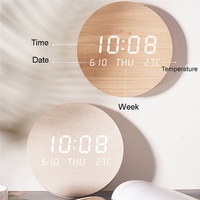 Reloj de Pared Digital LED Nórdico, Color Lino de Algodón, Madera, Hora, Fecha, Temperatura, Pantalla Multifunción, Reloj de Madera Silencioso