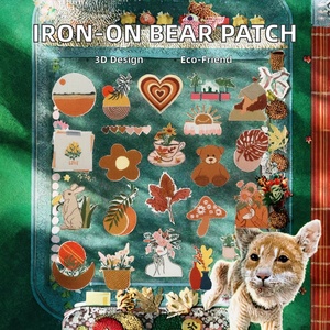 New Brown Coffee <b>Bear</b> <b>Flower</b> Leaf Mushroom Heart Design Felt PVC Iron-On Embroidery Patch for Hat Clothes Backpack Decoration - Product Image 2