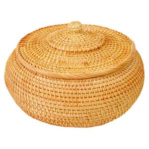 Cesta de Almacenamiento Redonda con Tapa, Tejida a Mano, de Ratán Premium, a Prueba de Polvo y Humedad, para Refrigerios, Bolsitas de Té, Cosméticos, Hogar y Oficina - Product Image 2