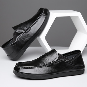 Mocassins en cuir de vachette pour hommes, printemps-automne, noirs, antidérapants, chaussures décontractées pour affaires - Product Image 3