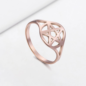 热金戒指设计异教符号五角星戒指男女银色不锈钢明星戒指 - Product Image 3